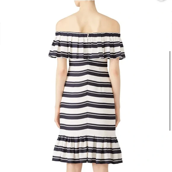 Halston Heritage Black and White Striped off shoulder  Dress - Picture 2 of 11